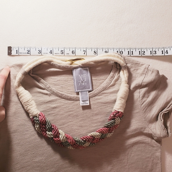 Adorable MANGO Tan Tee Detachable Necklace Top Short Sleeve Crewneck Shirt - Picture 9 of 9